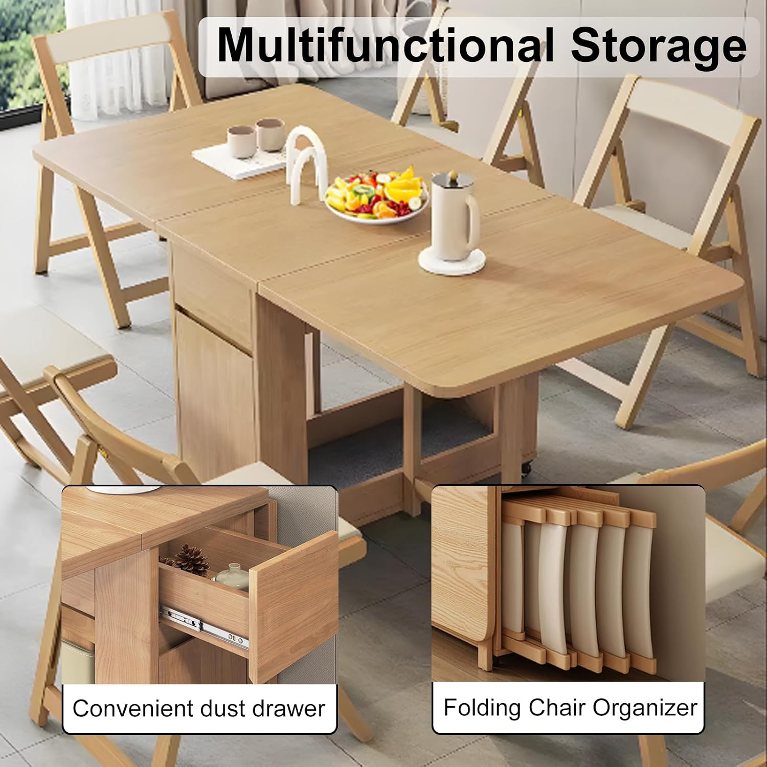 Folding Dining Table Set – Space-Saving Extendable Drop Leaf Table for Small Spaces